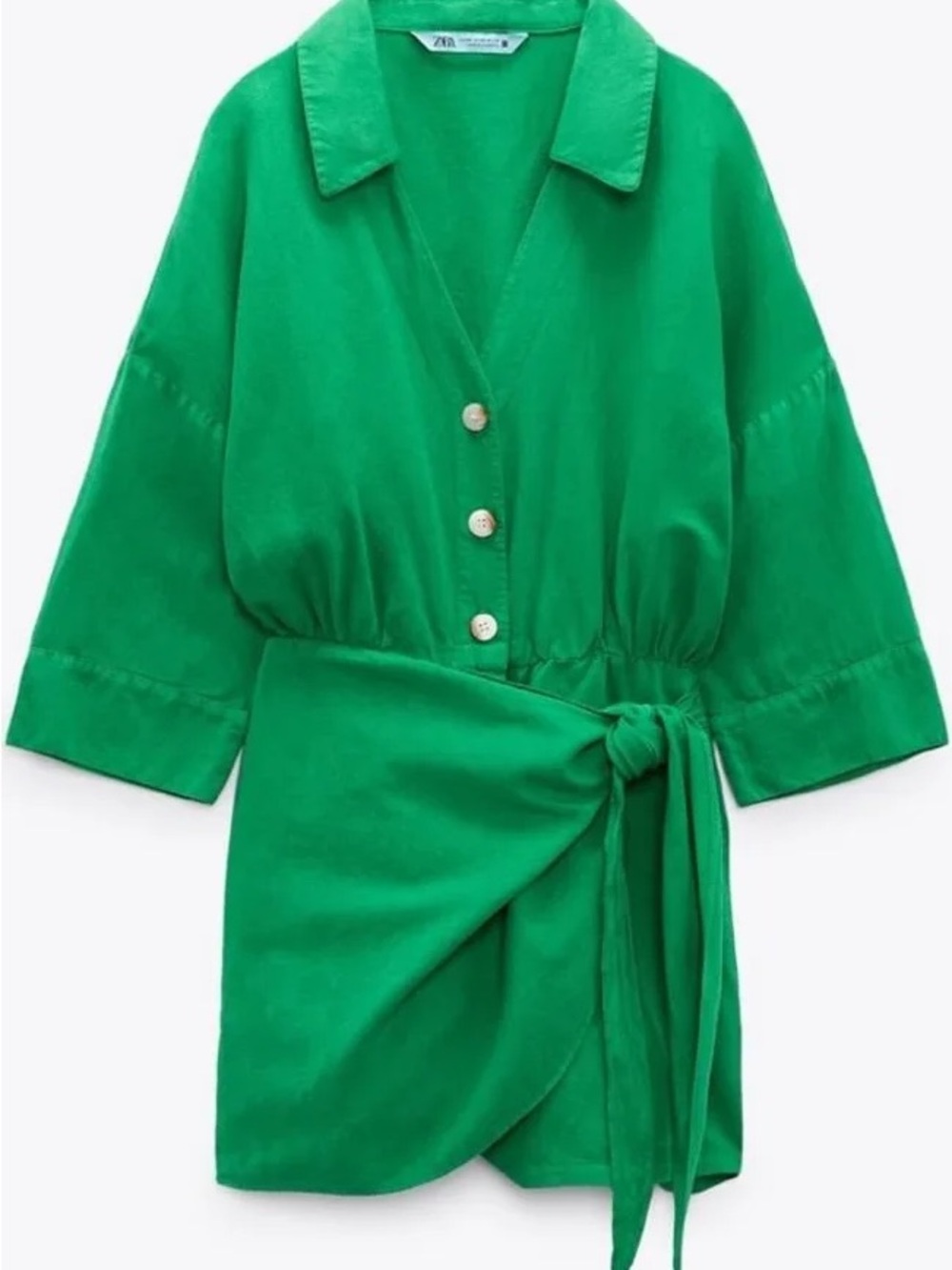 Zara Emerald Green Button-Front Romper with Tie Waist